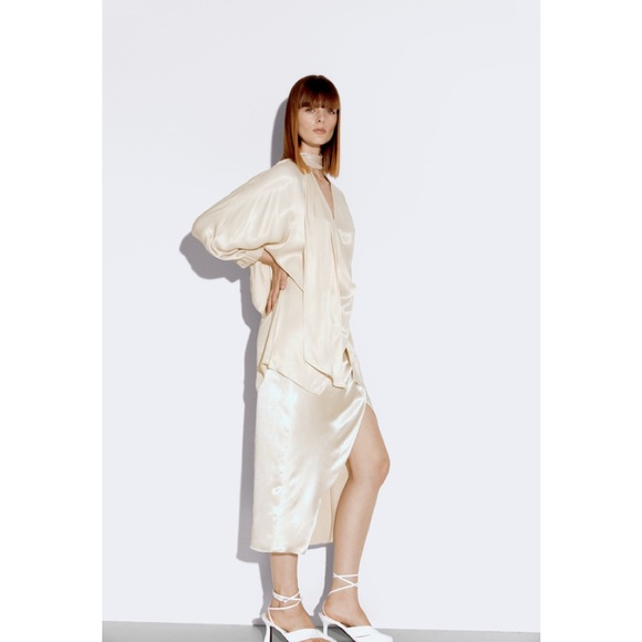 ZARA SATIN EFFECT LONG TUNIC BLOUSE - Picture 2 of 16